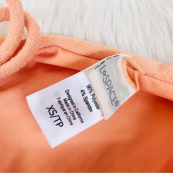 L*SPACE Peach Terrycloth Triangle String Bikini Set Brittany Lennox XS Small New - Picture 10 of 12